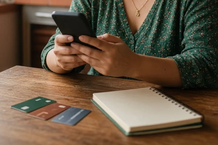 Pareja revisando opciones de préstamo en el celular